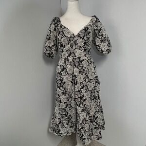 GAP Puff Sleeve V-Neck Floral Tiered Midi Dress Spring Mother's Day Capsule